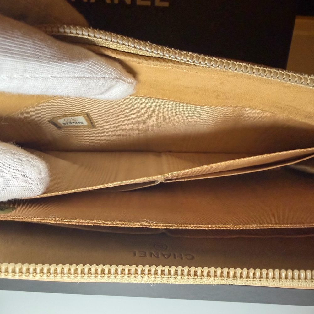 Authentic CHANEL Camel Leather Zip Wallet with box, COA - Picture 10 of 17